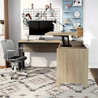 DH BASIC Industrial Natural Oak 65-inch Metal L-Shaped Standing Desk by Denhour