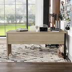 DH BASIC Industrial Natural Oak 65-inch Metal L-Shaped Standing Desk by Denhour