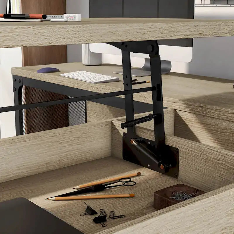 DH BASIC Industrial Natural Oak 65-inch Metal L-Shaped Standing Desk by Denhour