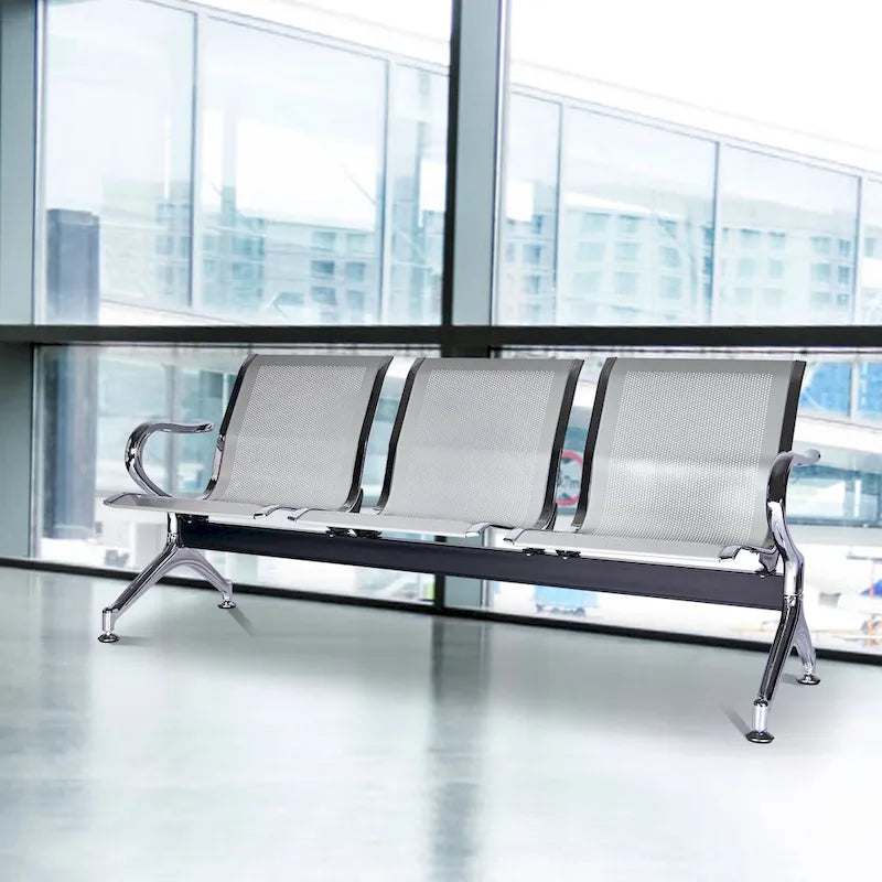 Kinbor 3-Seat Airport Reception Waiting Chair Bank Salon Barbershop Bench Guest Chair