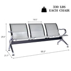 Kinbor 3-Seat Airport Reception Waiting Chair Bank Salon Barbershop Bench Guest Chair