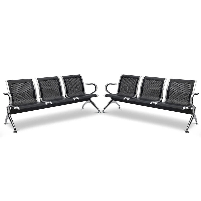 Kinbor 3-Seat Airport Reception Waiting Chair Bank Salon Barbershop Bench Guest Chair