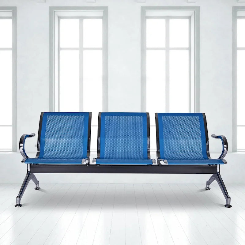 Kinbor 3-Seat Airport Reception Waiting Chair Bank Salon Barbershop Bench Guest Chair