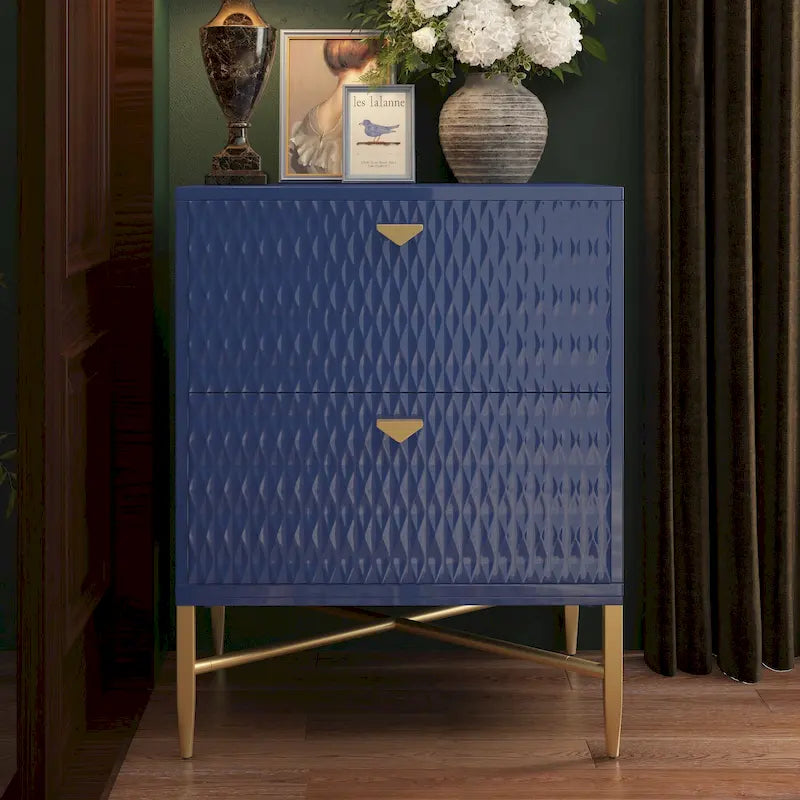 Clihome 2-Drawer Storage High Gloss Nightstand End Table
