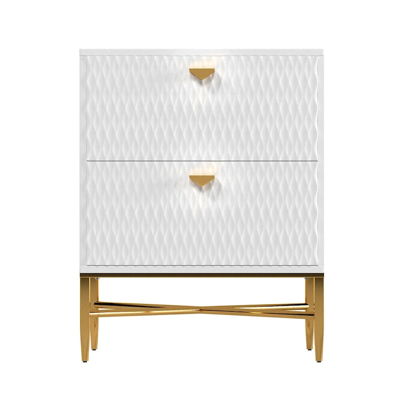 Clihome 2-Drawer Storage High Gloss Nightstand End Table