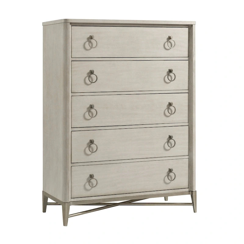 Roundhill Furniture Mantalia Solid Wood Bedroom Set with Metal Frame, Bed, Dresser, Mirror, 2 Nightstands, and Chest, Champagne