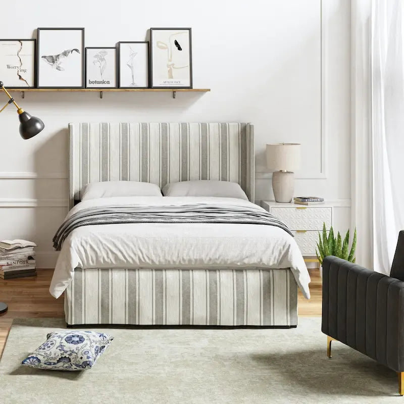 Louise Traditional Washable Slipcover Bed Upholstered Metal by HULALA HOME