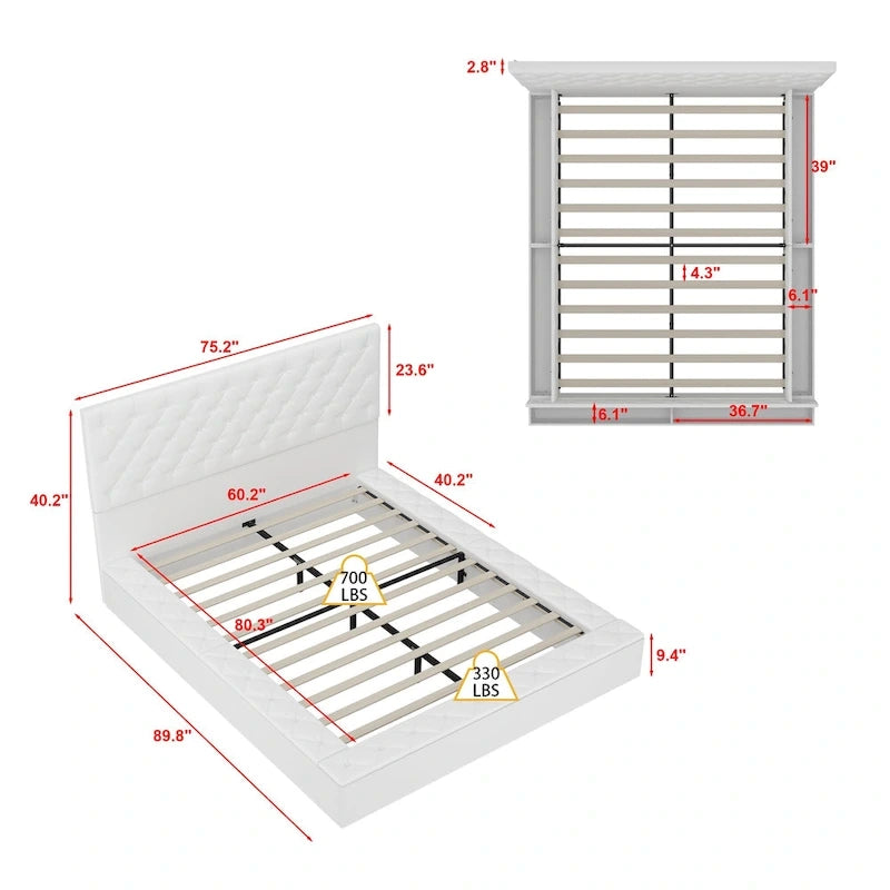 LED Queen/King Bed Frame with Tufted Headboard Bedroom Furniture