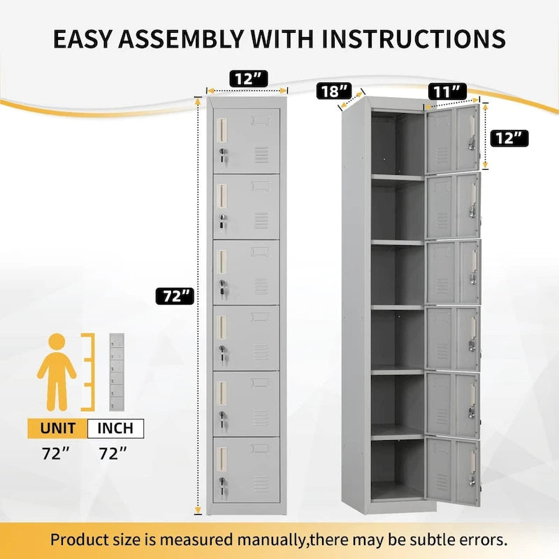 6 Doors Metal Locker Storage Cabinet for Home Office,School