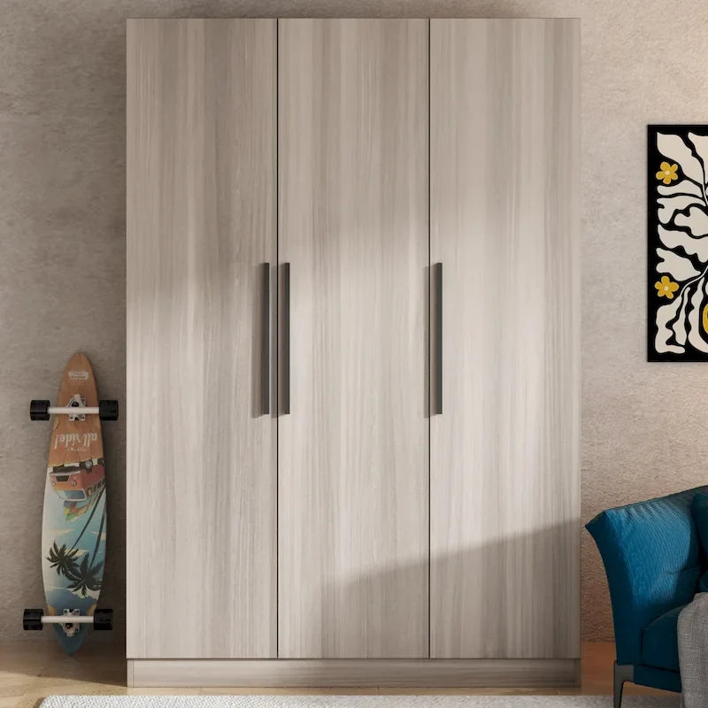 Timechee 47.2 Armoire Clothes Storage Solid Wood Handles Wardrobe White