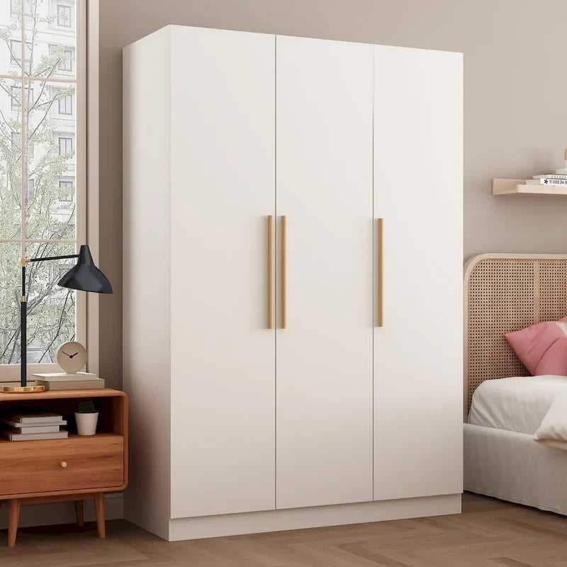 Timechee 47.2 Armoire Clothes Storage Solid Wood Handles Wardrobe White