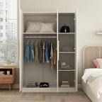 Timechee 47.2 Armoire Clothes Storage Solid Wood Handles Wardrobe White