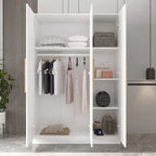 Timechee 47.2 Armoire Clothes Storage Solid Wood Handles Wardrobe White