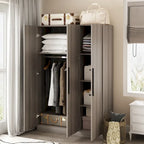Timechee 47.2 Armoire Clothes Storage Solid Wood Handles Wardrobe White