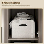 Timechee 47.2 Armoire Clothes Storage Solid Wood Handles Wardrobe White