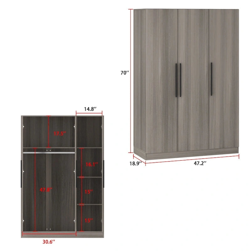 Timechee 47.2 Armoire Clothes Storage Solid Wood Handles Wardrobe White