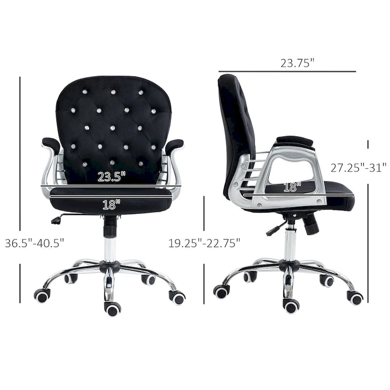 Vinsetto Vanity Middle Back Office Chair Tufted Backrest Swivel Rolling Wheels Task Chair with Height Adjustable Armrests