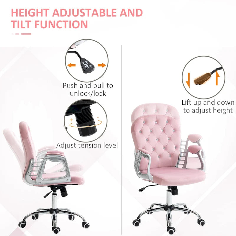 Vinsetto Vanity Middle Back Office Chair Tufted Backrest Swivel Rolling Wheels Task Chair with Height Adjustable Armrests
