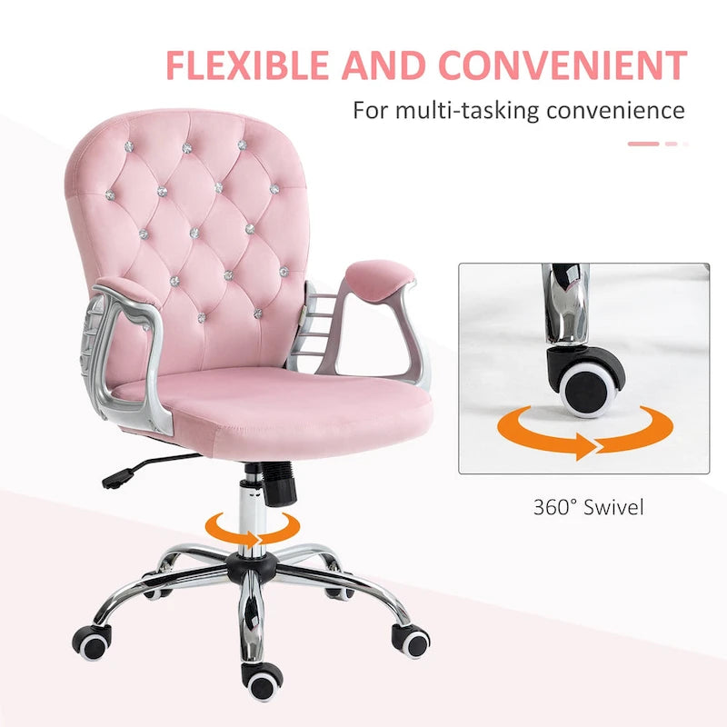 Vinsetto Vanity Middle Back Office Chair Tufted Backrest Swivel Rolling Wheels Task Chair with Height Adjustable Armrests