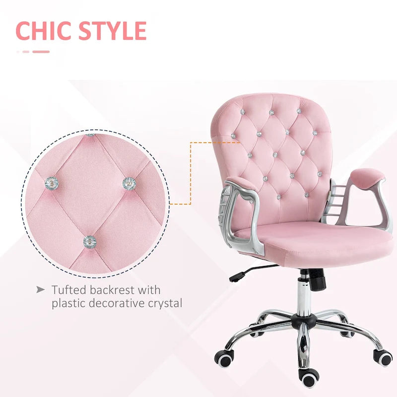 Vinsetto Vanity Middle Back Office Chair Tufted Backrest Swivel Rolling Wheels Task Chair with Height Adjustable Armrests