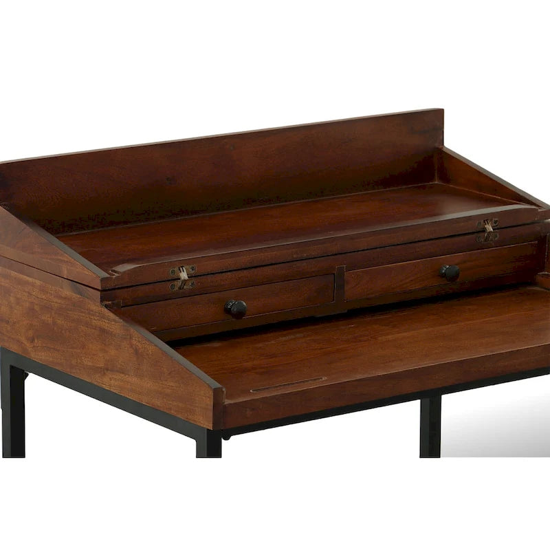 Carolina Living Raleigh Rustic Top Writing Desk - Chestnut/Black