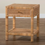 Adelia Modern Bohemian Natural Rattan and Mahogany Wood 1-Drawer Nightstand