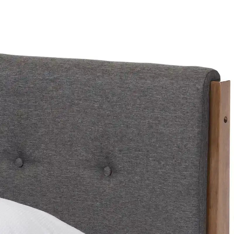 Mid-Century Fabric and Wood Platform Bed by Baxton Studio