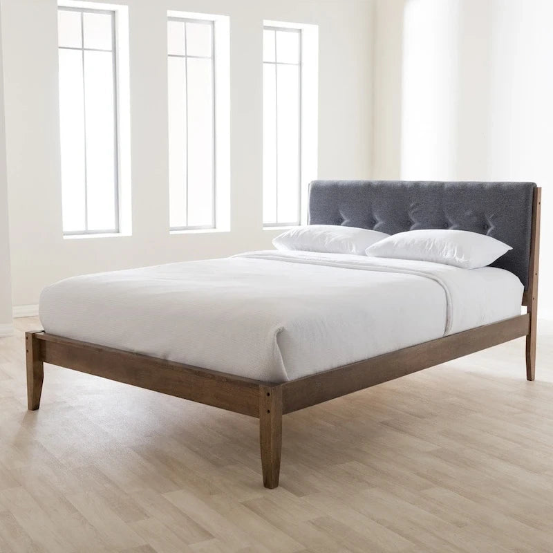 Mid-Century Fabric and Wood Platform Bed by Baxton Studio