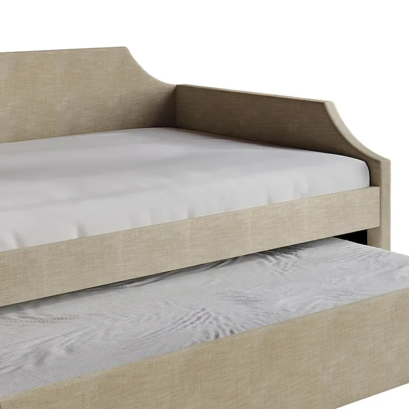 CraftPorch Elegance Linen Upholstered Twin Size Daybed with Trundle
