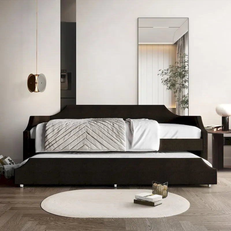 CraftPorch Elegance Linen Upholstered Twin Size Daybed with Trundle