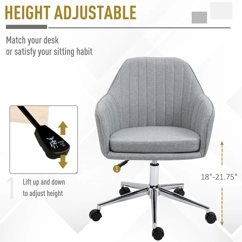 Vinsetto Mid-Back Office Computer Chair: Tub Shape Design, Lined Pattern Back, Swivel Wheels - 23.25*24*37.75