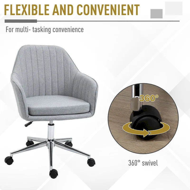 Vinsetto Mid-Back Office Computer Chair: Tub Shape Design, Lined Pattern Back, Swivel Wheels - 23.25*24*37.75