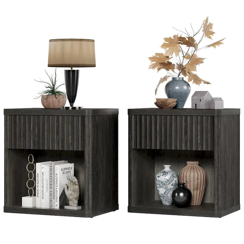 SICOTAS Set of 2 Nightstand with 1 Drawer and Open Storage