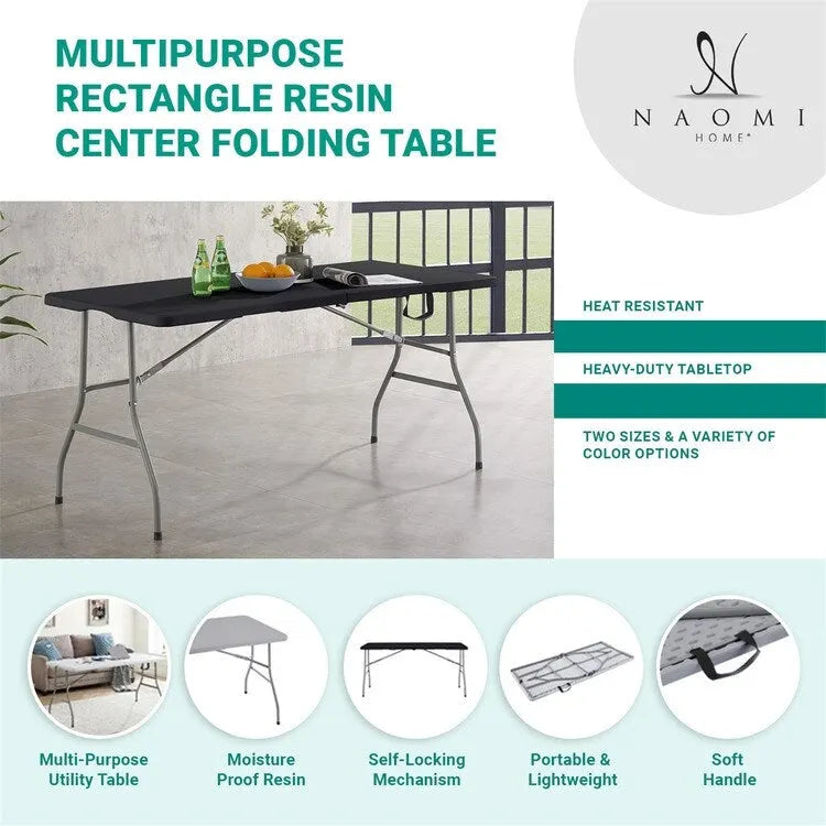 Folding Table Foldable Table Portable Collapsible Table Multipurpose Rectangular Resin Fold Up Table for Outdoor Camping