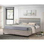 Alvear Upholstered Wood Panel Bed, Dresser, Mirror, 2 Nightstands, and Chest, Weathered Gray