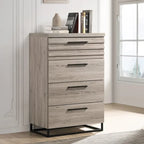 Alvear Upholstered Wood Panel Bed, Dresser, Mirror, 2 Nightstands, and Chest, Weathered Gray