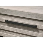 Alvear Upholstered Wood Panel Bed, Dresser, Mirror, 2 Nightstands, and Chest, Weathered Gray