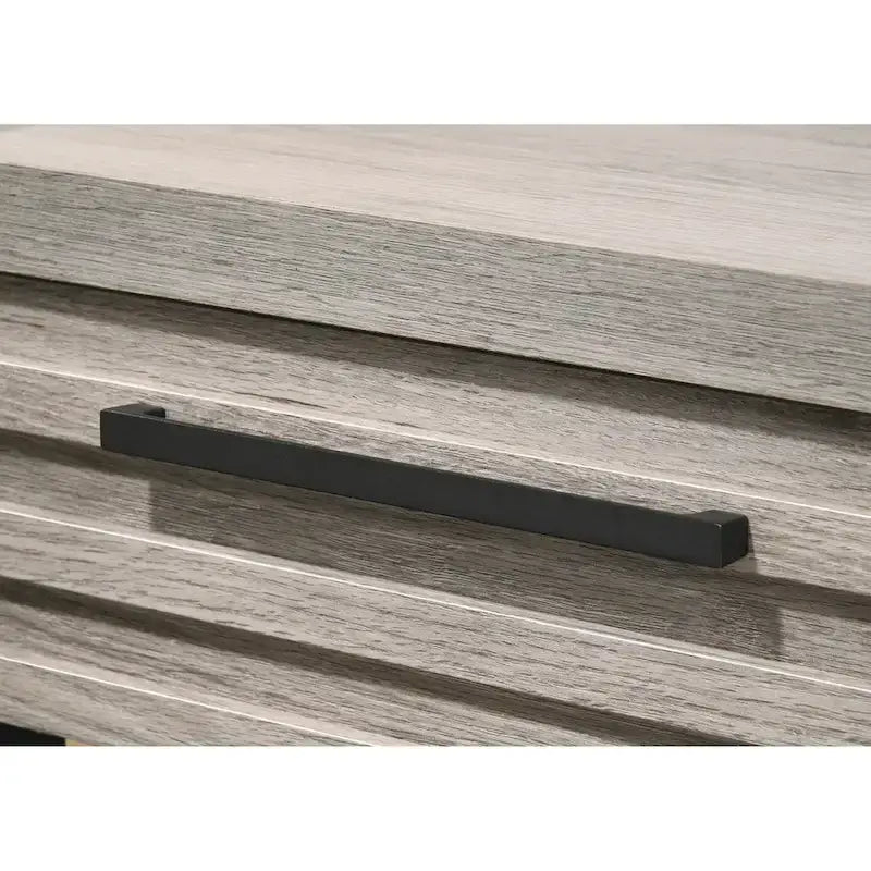 Alvear Upholstered Wood Panel Bed, Dresser, Mirror, 2 Nightstands, and Chest, Weathered Gray
