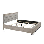 Alvear Upholstered Wood Panel Bed, Dresser, Mirror, 2 Nightstands, and Chest, Weathered Gray