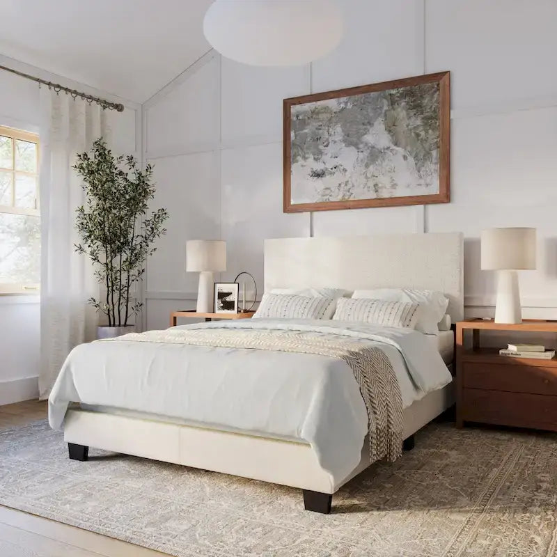Nova Upholstered Modern Boucle Bed, Box Spring Required