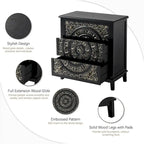 COZAYH Farmhouse Fully-Assembled Nightstand with 2-Drawer, Flower Motif End Table for Small Spaces, French Country