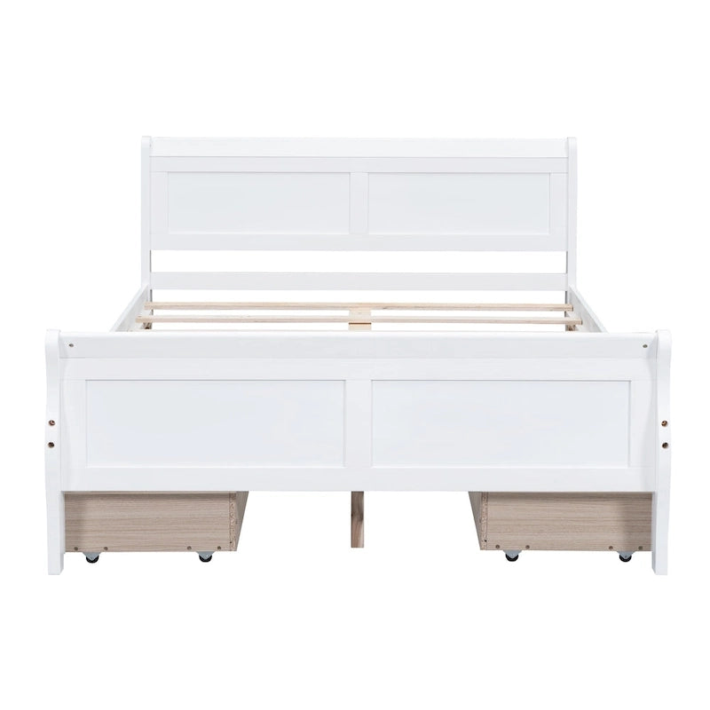 Full Size Wood Platform Bed with 4 Drawers and Streamlined Headboard