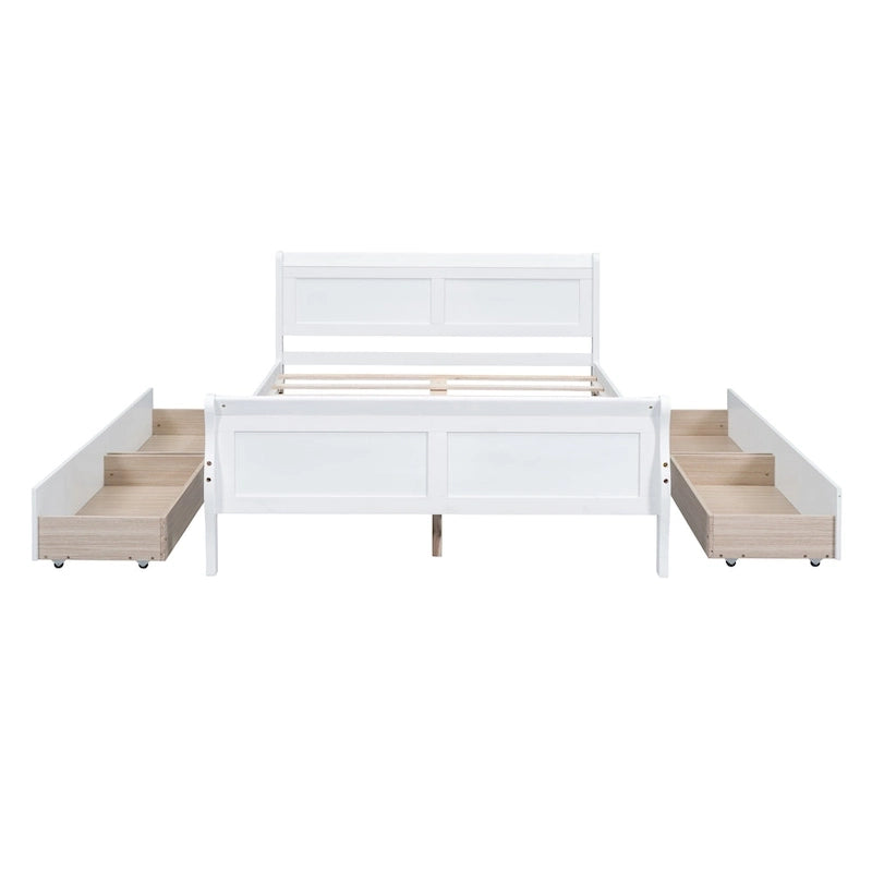 Full Size Wood Platform Bed with 4 Drawers and Streamlined Headboard
