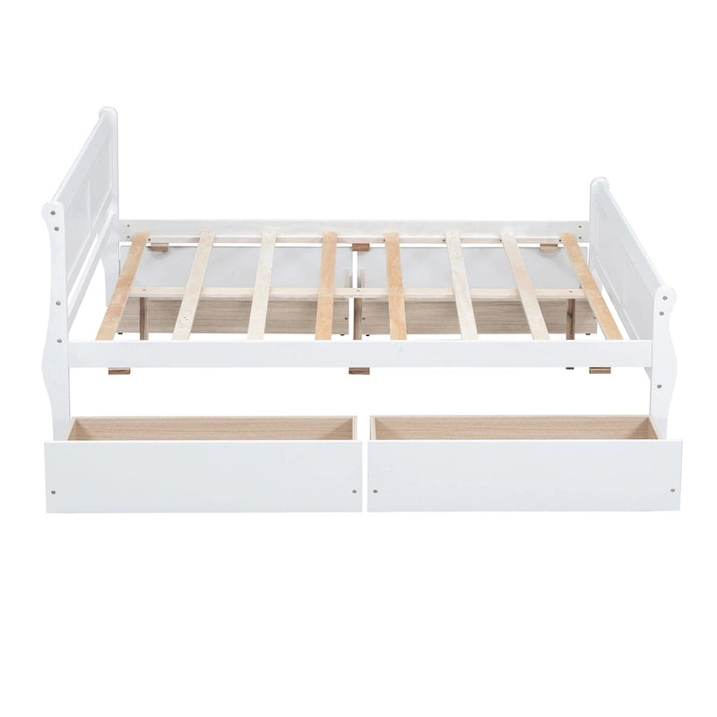 Full Size Wood Platform Bed with 4 Drawers and Streamlined Headboard
