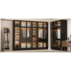 Glass Door Wardrobe Armoire Storage Closet with Light Display Cabinet