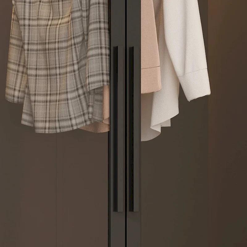 Glass Door Wardrobe Armoire Storage Closet with Light Display Cabinet