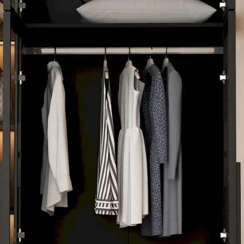 Glass Door Wardrobe Armoire Storage Closet with Light Display Cabinet