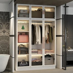 Glass Door Wardrobe Armoire Storage Closet with Light Display Cabinet