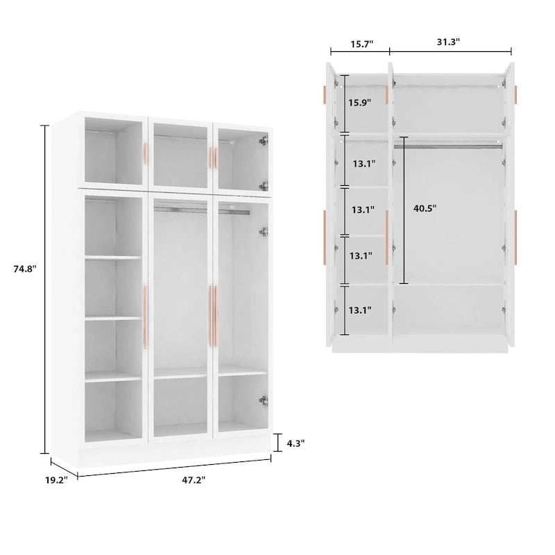 Glass Door Wardrobe Armoire Storage Closet with Light Display Cabinet