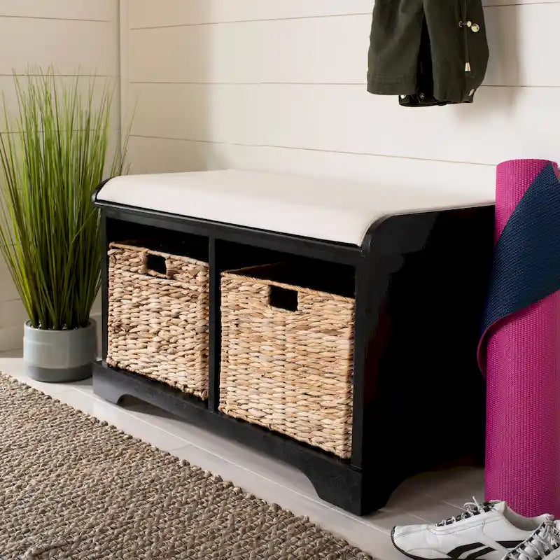 SAFAVIEH Euphemia Brown Woven Storage Basket Bench - 33.5 x 16.1 x 19.9 - 34Wx16Dx20H